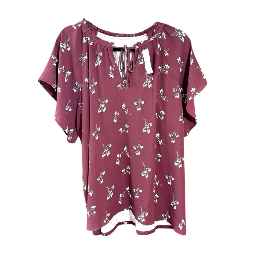 LOFT Burgundy Floral Blouse NWT